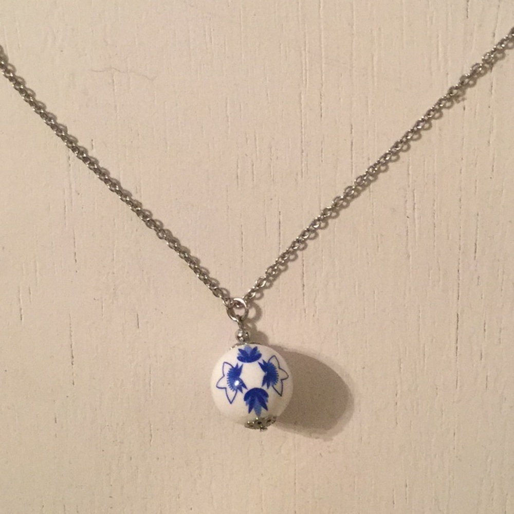 Long silver chained necklace